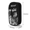 Black zippered pencil case featuring a soccer ball and a crown design with the word GOAT