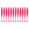 A row of pink, glittery soft lure fishing tackle baits.