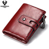 Dicker, bordeauxroter Retro-Ledertaschen-Geldbörse für Herren, Nahaufnahme.