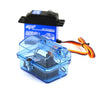 A clear plastic waterproof receiver protection box with black mounting hardware and orange wires.