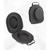 A black durable EVA hard shell hat case shown in an open and closed view.