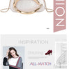 A cream-colored, oval evening bag with gold-tone hardware and a textured finish.
