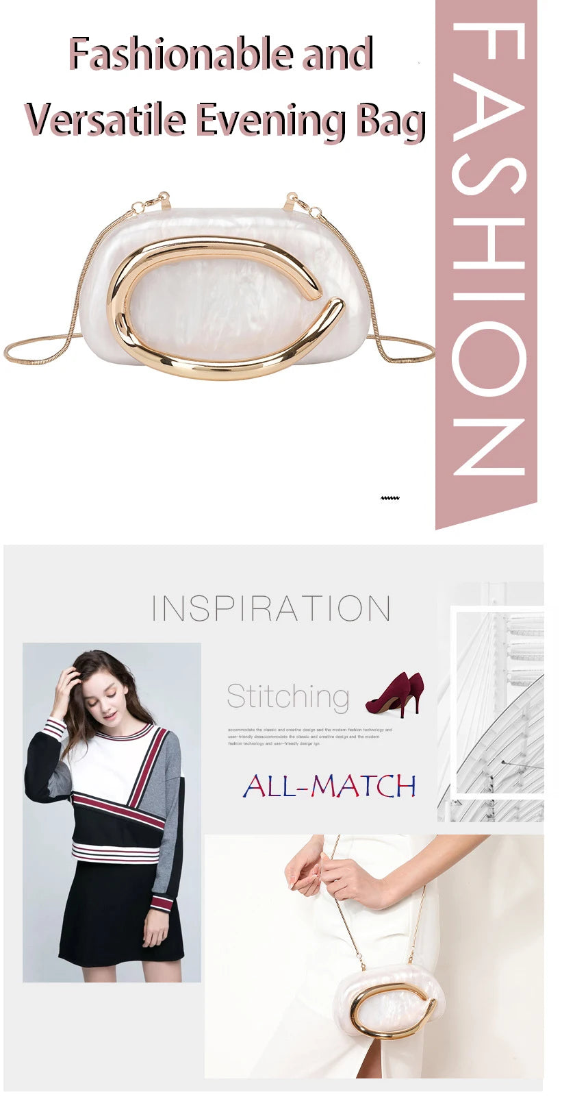 A cream-colored, oval evening bag with gold-tone hardware and a textured finish.