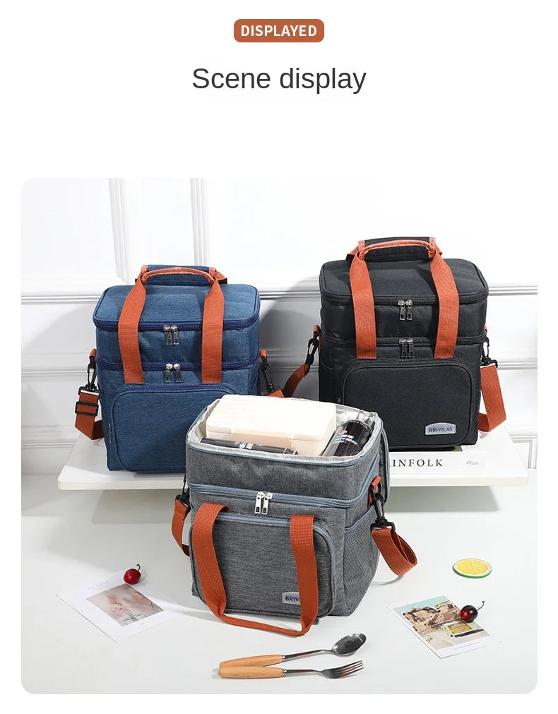 Présentation de diverses glacières de pique-nique isolées dans les couleurs marine, gris et noir avec des accents orange.