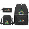 Black backpack featuring a Minecraft themed graphic and an attached zippered pouch.