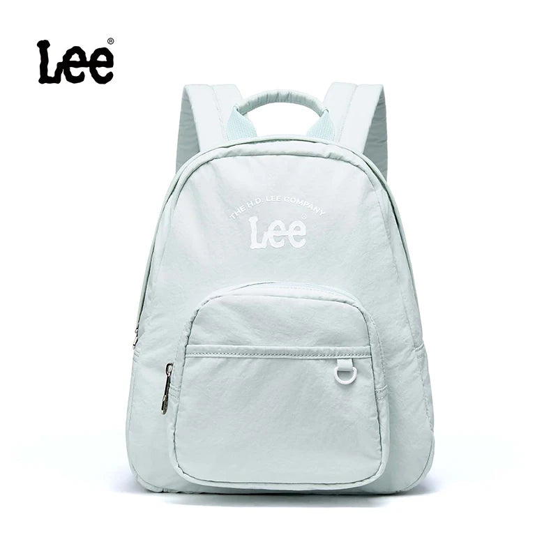 A light gray Lee daypack with a tablet compartment and shoulder straps.