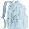 Light blue quilted laptop backpack with adjustable straps and zippered pockets