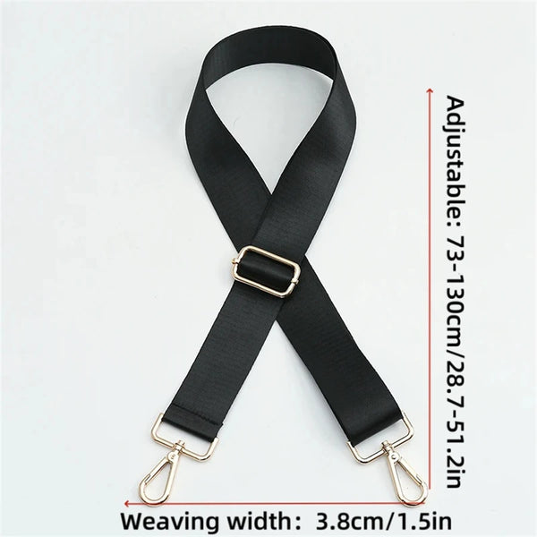 Black adjustable nylon shoulder strap with gold hardware and a weaving width of 3.8cm