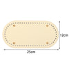 A light beige oval PU leather bag base with pre-punched holes for crochet and knitting projects.