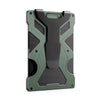 A dark green slim aluminum metal ID card wallet with textured and matte finish.