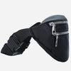 Black adjustable nylon crossbody sling bag with a silver zipper detail