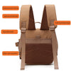 A tan tactical backpack with padded shoulder straps, an adjustable buckle, and a hidden velcro bag feature.