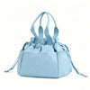 Light blue insulated drawstring lunch bag with multi-pocket storage