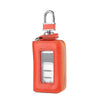 Orange leather car key case with a transparent window and a metal latch.