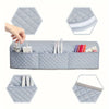 A light blue quilted protective cover for a Cricut Maker, shown in various views and with tools inside.