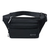 Petit sac banane noir imperméable avec sangle et zip visibles à l'avant.