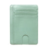A light mint green slim leather wallet with a card slot and a fold-over design.