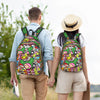 A person wearing a light blue shirt and tan pants is holding hands with another person carrying a colorful sport backpack.