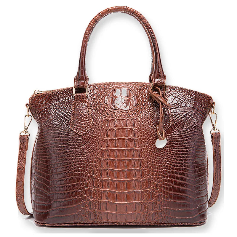 Braun-Krokodilmuster-Top-Handtasche mit Riemen