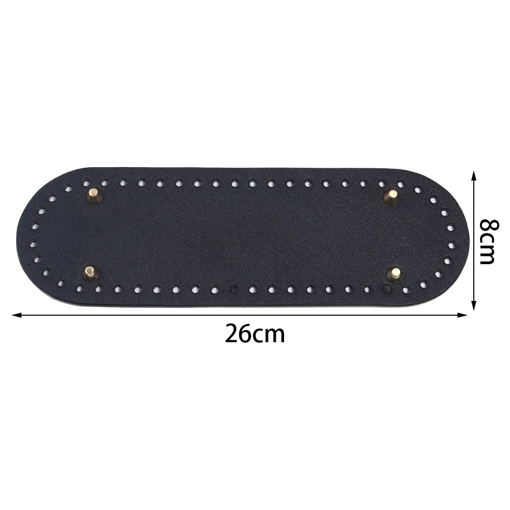 Black oval PU leather bag base with pre-punched holes for crochet and knitting