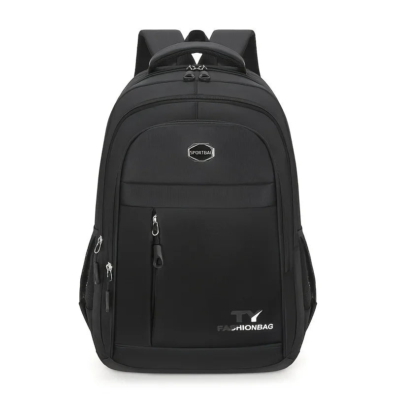 Black men's large capacity waterproof casual backpack with a laptop compartment