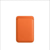 A rectangular orange leather wallet case shown from the front.