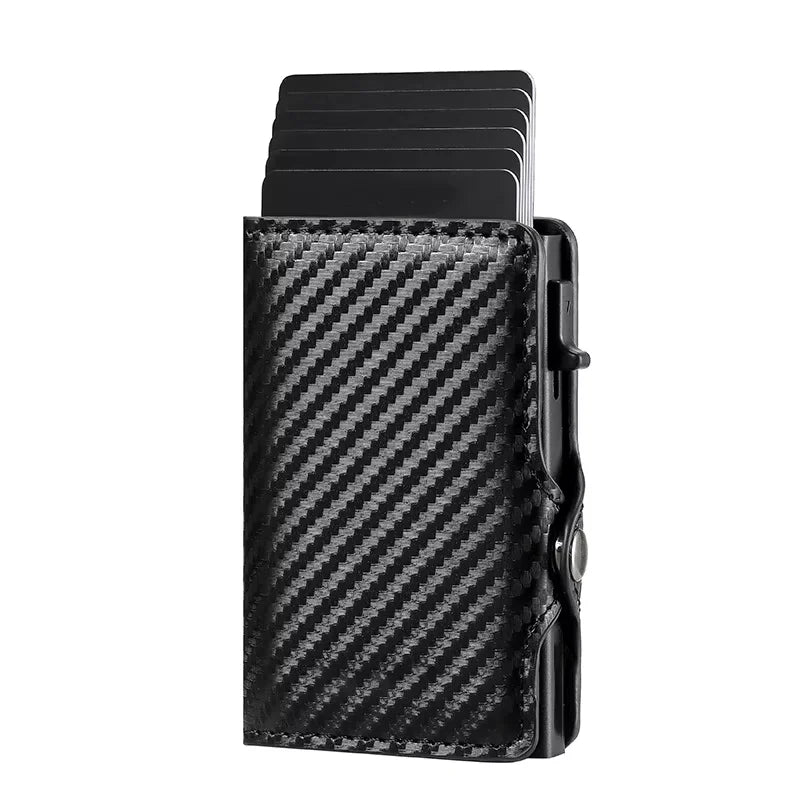 Black slim RFID-blocking carbon fiber card holder with multiple slots