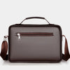 A dark brown men's PU leather crossbody shoulder bag with a top handle and leather strap.