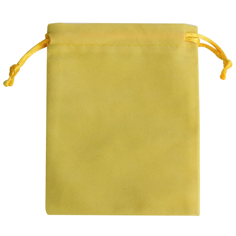 Bolsa de regalo rectangular de terciopelo verde oliva claro con cordones dorados.