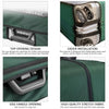A green waterproof luggage protector cover showing various design features like top opening, easier installation, and side ha