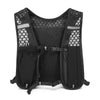 Black adjustable hydration running vest with mesh panels and storage pockets