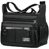 Black men's business crossbody bag with multiple zippered compartments and adjustable strap