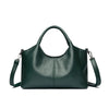 A dark green leather casual crossbody shoulder bag with a zip closure.