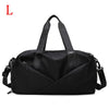 Black nylon gym and travel duffel bag with wet/dry separation feature