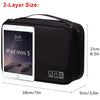 Black 2-layer storage bag for an iPad mini 5 with dimensions 28cm by 9cm.