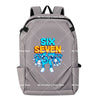 Grauer Anime-Stil multifunktionaler Rucksack mit der Aufschrift SIX SEVEN vorne.