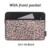 Black leopard print front pocket laptop sleeve with a front pocket