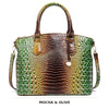Braunes Krokodilmuster-Oberteil, Crossbody-Tasche in Mocha und Olivgrün.