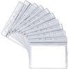 A stack of five transparent vinyl ID card holder sleeves.
