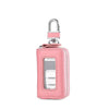 Pink leather car key case with a transparent window and silver clasp.