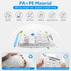 White PA+PE material storage bag with various features and an illustration of its durability