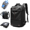 Black heavy duty laptop backpack featuring vacuum compression for storage and protection.