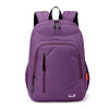 A purple fashion commuter daypack for women with black accents and zippered compartments.