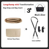 Longchamp mini transformation showing a bag strap and bag insert with black silver cow leather components