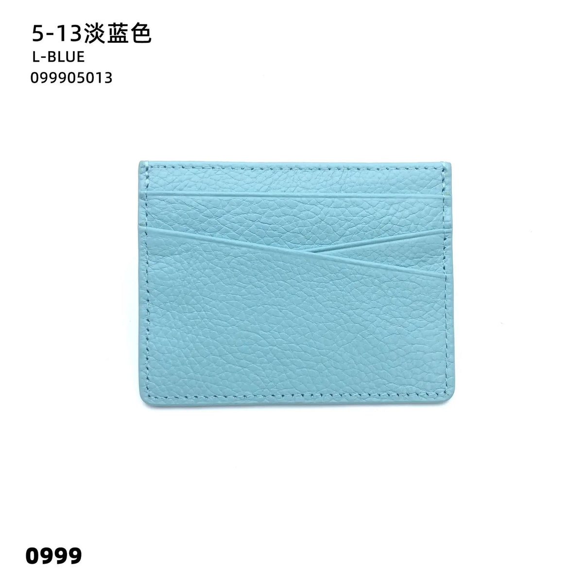 Porte-cartes en cuir véritable bleu clair avec une finition texturée