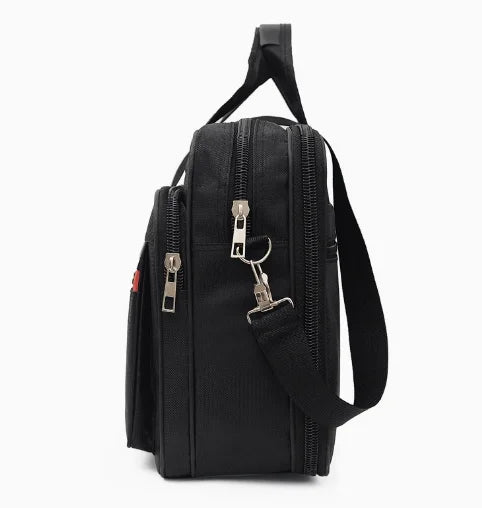 Black men's durable oxford briefcase with a shoulder strap for carrying laptop and documents