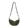 A dark olive faux suede hobo crossbody bag with gold rivet accents.