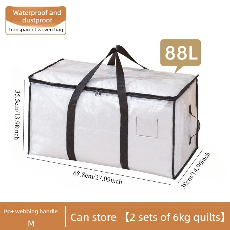 White waterproof and dustproof woven storage bags with black handles, suitable for storing quilts.