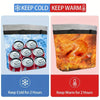 Insulated cooler bag showing options to keep items cold for 2 hours or warm for 2 hours