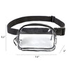 Clear PVC waist bag with a black adjustable strap shown flat against a white background.